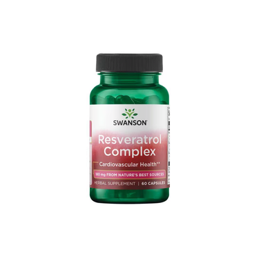 Swanson's Resveratrol Complex, a green bottle with 60 capsules, is rich in antioxidants and supports cardiovascular health.